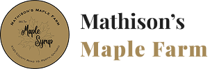 Mathison's Maple Farm logo with a circular wooden sign and text.